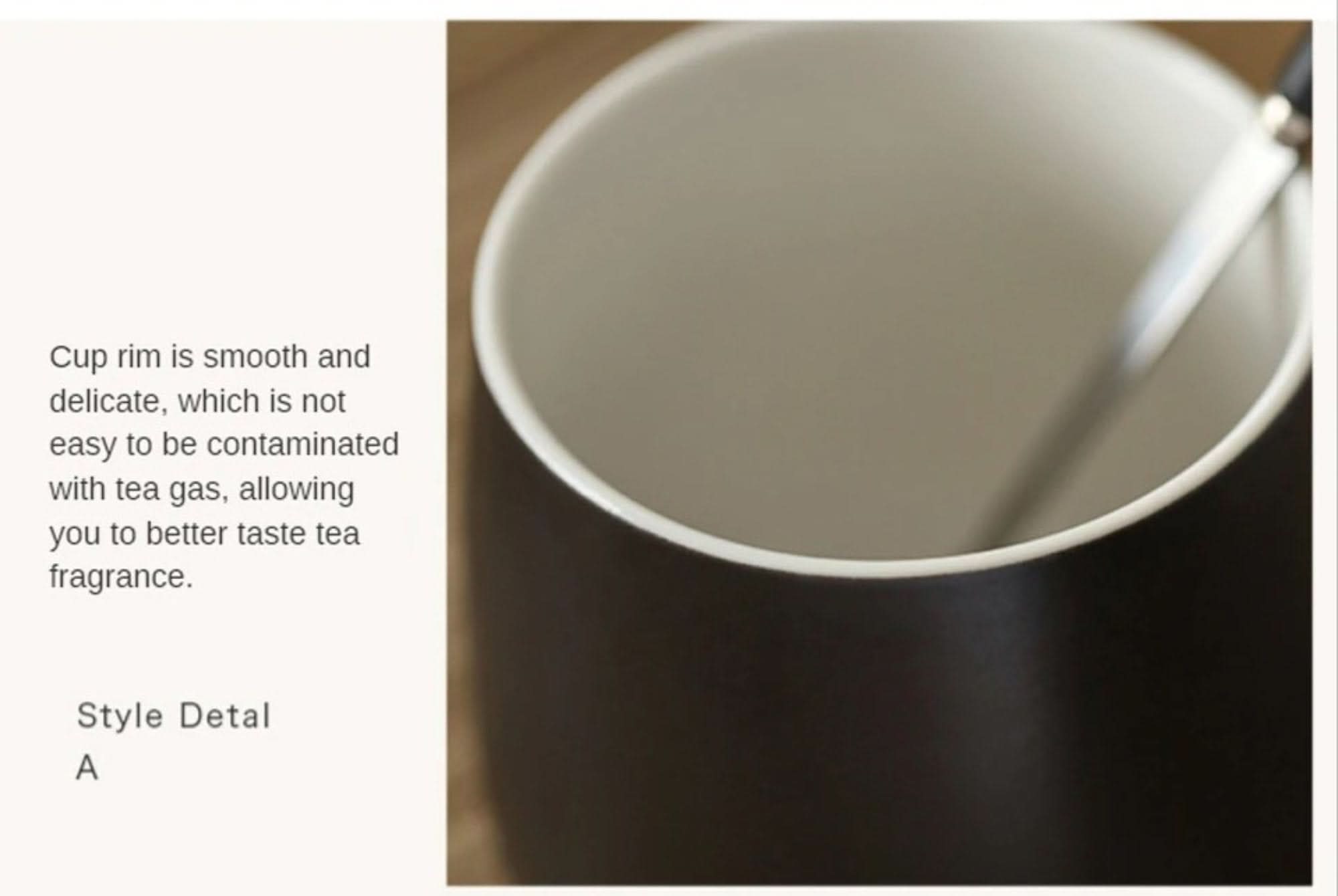 Minimal Coffee Mug, Japanese Style. Smooth rim, dark matte exterior, cream interior, latte mug.